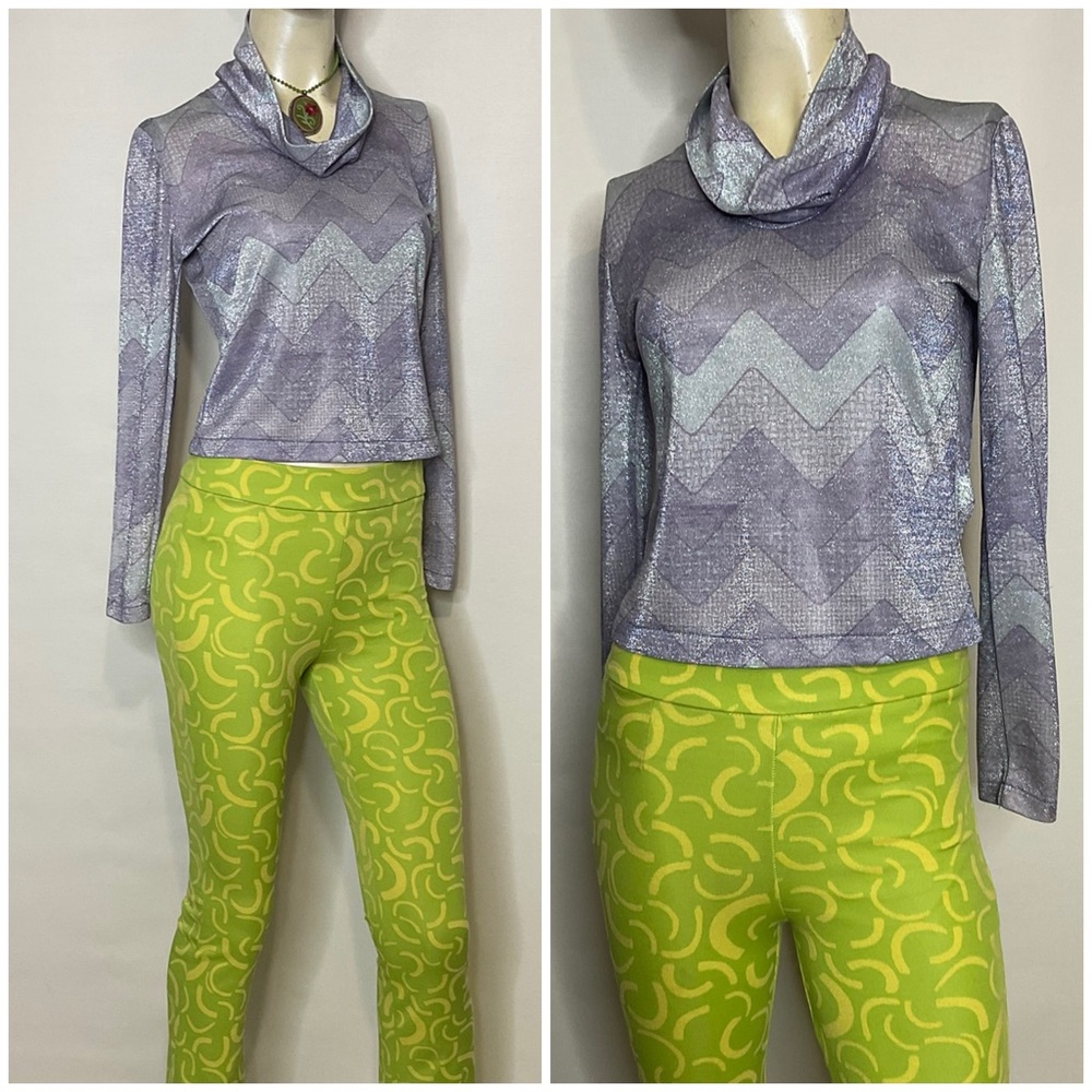Y2K Rampage Shimmery Lavender Purple Cowl Neck Chevron Striped Top
